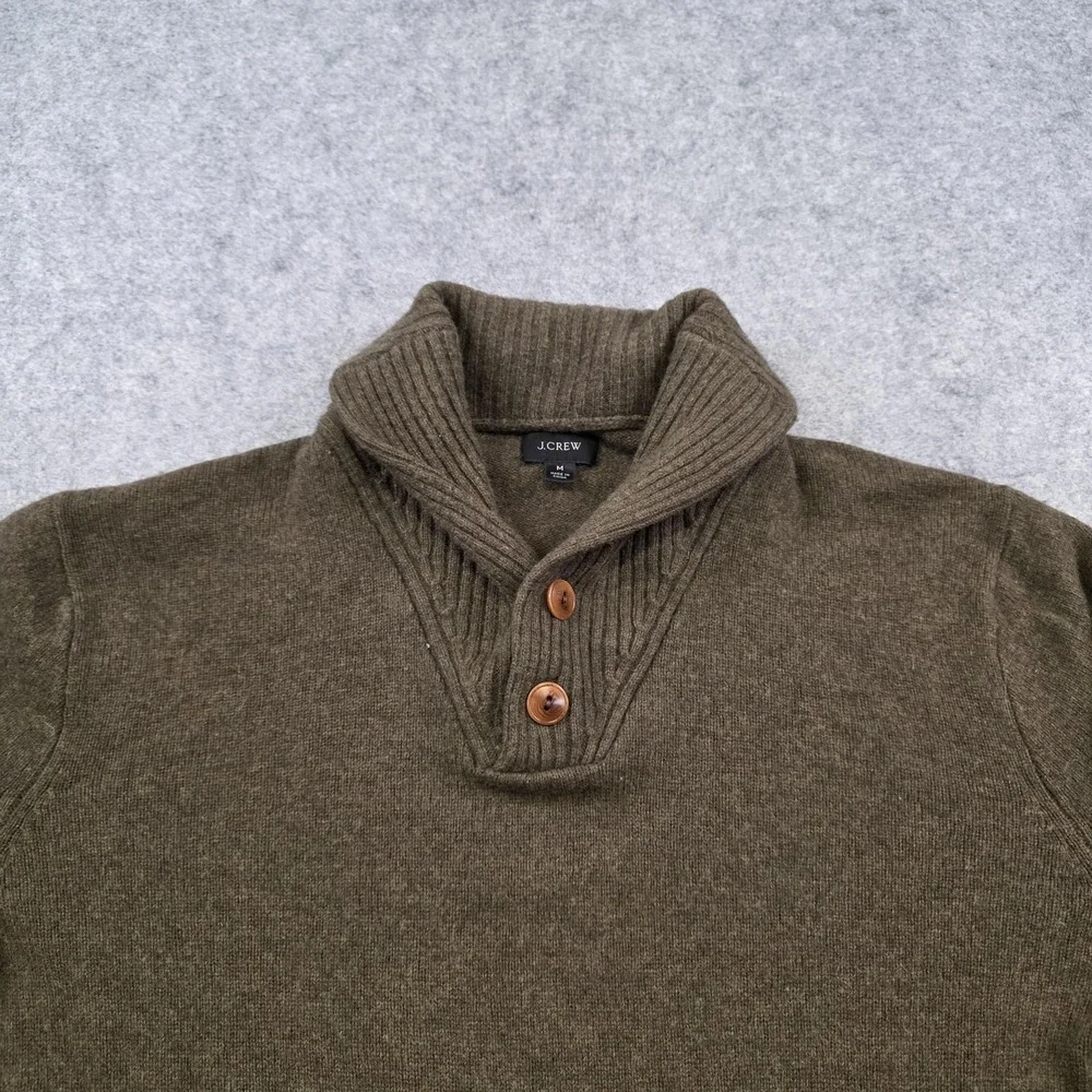 J.Crew Sweater Mens Medium Rugged Merino Wool Shawl Collar Button Knit Pullover